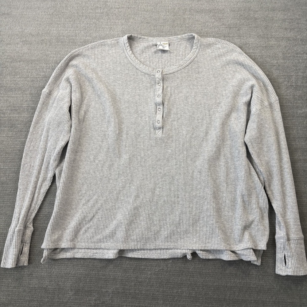 Offline Aerie Waffle Henley T-Shirt Gray Women's Large Long Sleeve Oversized